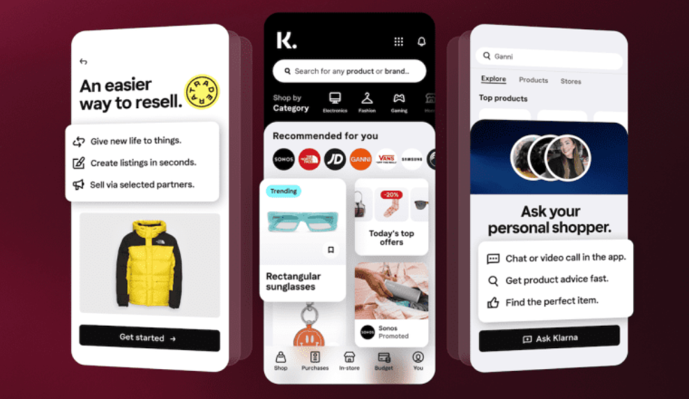 Screenshots of Klarna AI powered shopping feed