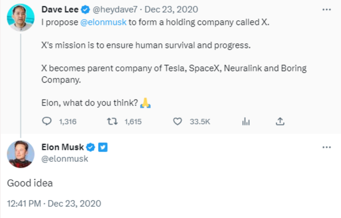 Elon Musk Responding to Dave Lee's tweet about X