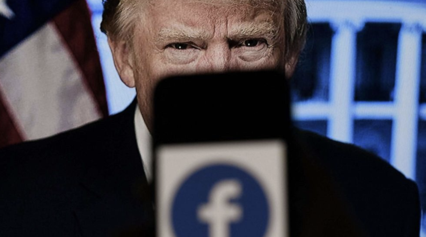 President Trump behind Facebook Logo