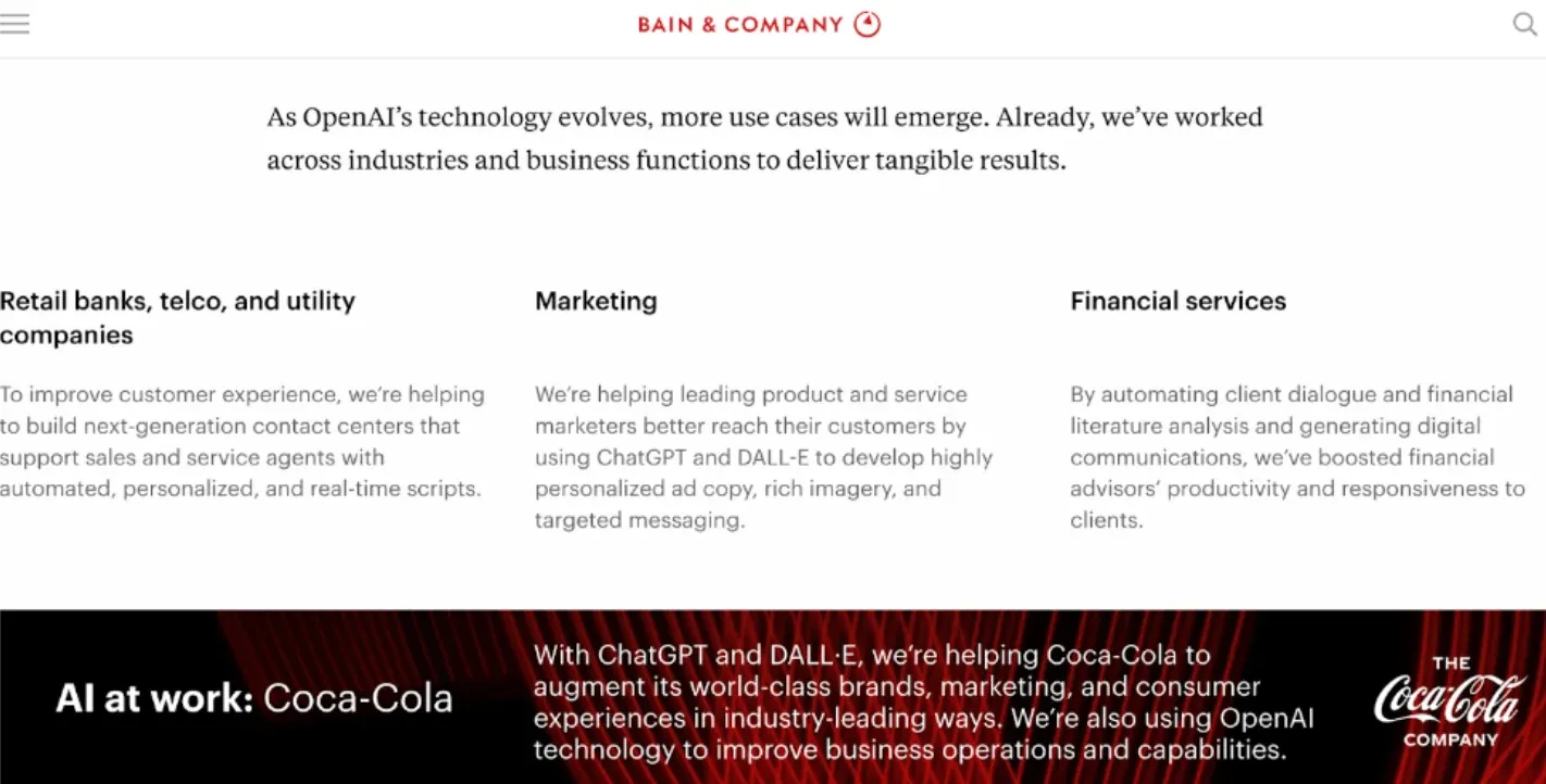 Bain showing how Coca Cola is using AI