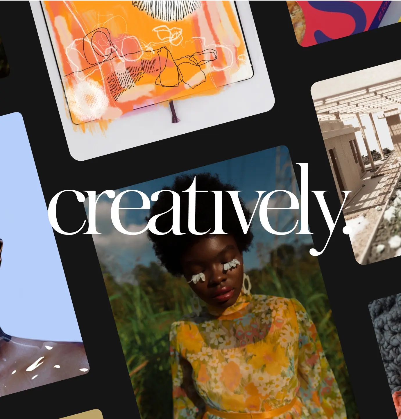 Creatively case study - Rotated grid of all the projects showcased on Creatively's website