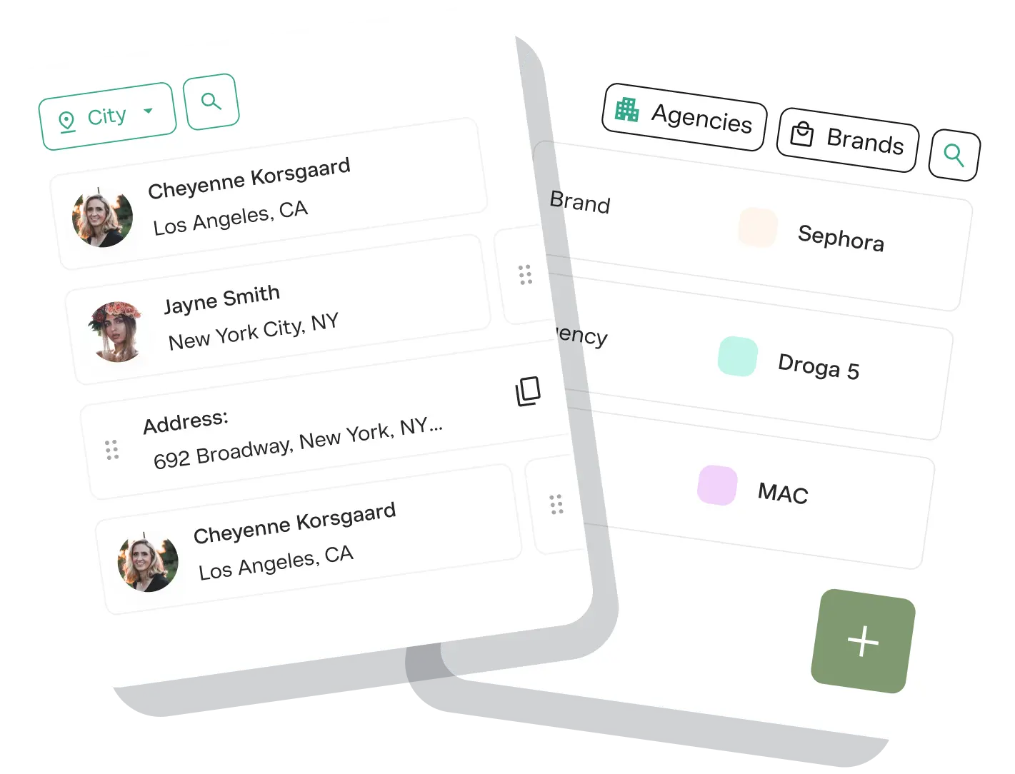 UI for managing clients, brands, and influencers